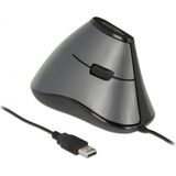 DeLOCK ergonomische bedrade USB muis met 5 knoppen - 1200 DPI / zwart/grijs - 1,6 meter