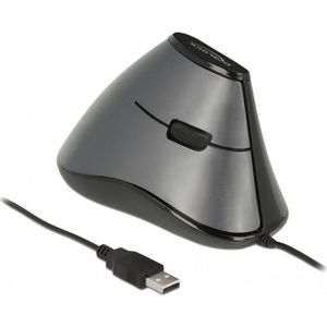 DeLOCK - Ergonomische Bedrade USB Muis - Zwart/Grijs - 1200 DPI - 1,6 Meter