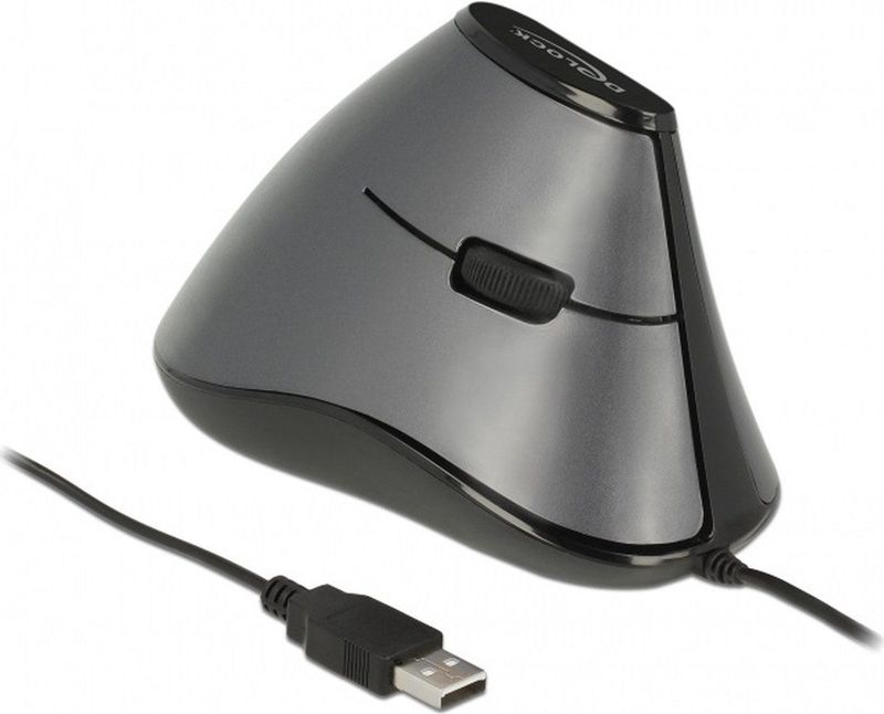 DeLOCK - Ergonomische Bedrade USB Muis - Zwart/Grijs - 1200 DPI - 1,6 Meter