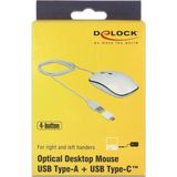 DeLOCK bedrade USB-A/USB-C muis met 4 knoppen - 1000-3200 DPI / wit - 1,5 meter