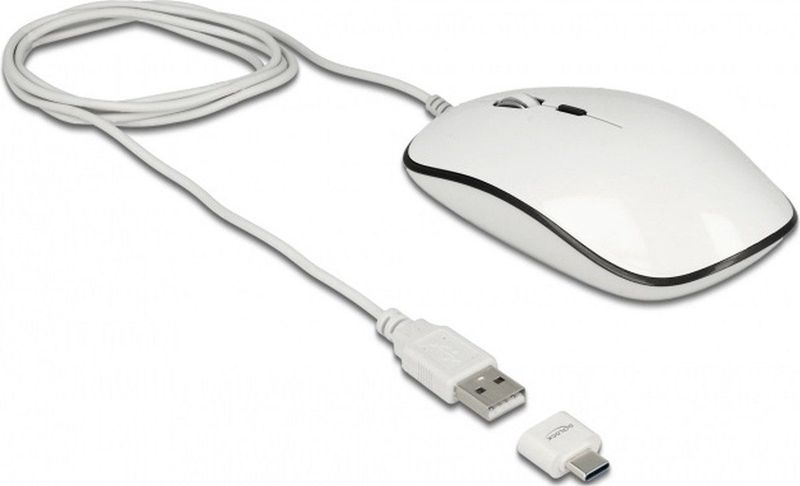 DeLOCK bedrade USB-A/USB-C muis met 4 knoppen - 1000-3200 DPI / wit - 1,5 meter