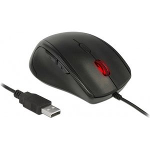 DeLOCK bedrade USB muis met 5 knoppen voor linkshandigen - 800-2400 DPI / zwart - 1,7 meter