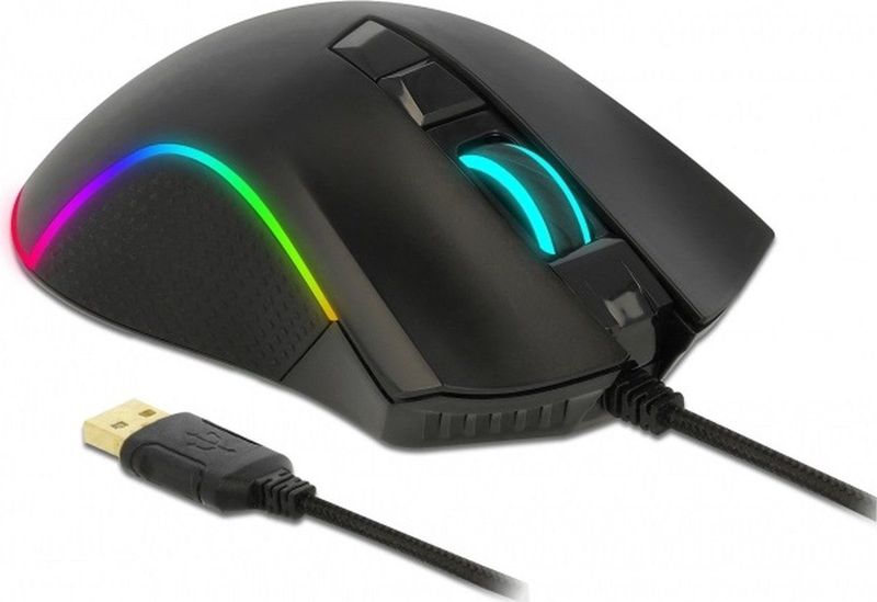 DeLOCK bedrade USB gaming muis met 7 knoppen - 100-10000 DPI / zwart - 1,8 meter