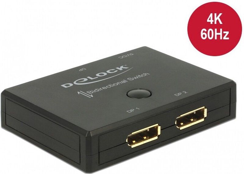 Delock DisplayPort 2-1 schakelaar bidirectioneel 4K 60 Hz