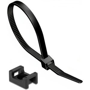 Tie-wraps 200 x 3,6mm (10 stuks) met montagehouder (10 stuks) / zwart - UV resistent