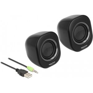 Delock - Mini Stereo PC Luidsprekers - Zwart - 3,5 mm jackplug en USB stroom