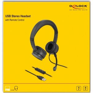 Delock USB stereo hoofdtelefoon met bekabelde afstandsbediening en