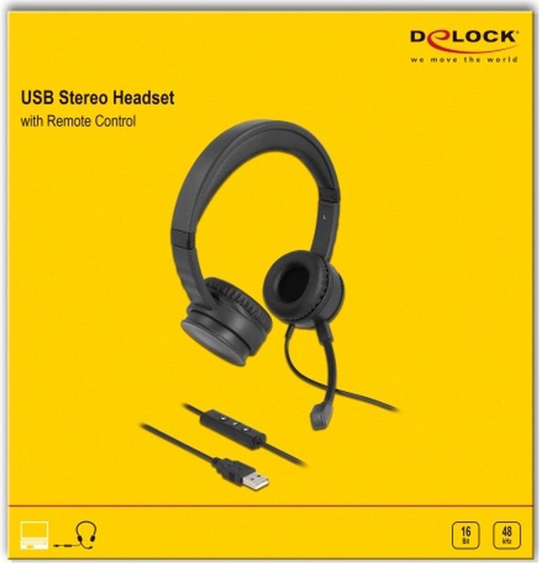DeLOCK comfortabele stereo on-ear headset - USB-A / zwart - 1,5 meter