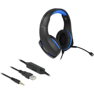DeLOCK - Gaming Stereo Over-Ear Headset - Zwart/Blauw - 3,5mm Jack 4-polig - 2,1 Meter