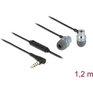 Delock In-ear hoofdtelefoon met 4 pin 3.5 mm jack plug, microfoon en volumeregeling + Quick-Mute radio... (Geen ruisonderdrukking, Bedraad), Koptelefoon, Grijs