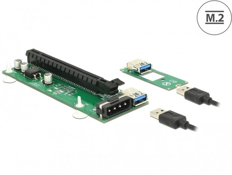 Delock - PCI Express Riser Kaart - Zwart - Geschikt voor M.2 Key B of Key M Slot