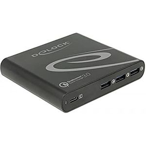 Delock Lader 1x USB-C PD+3x USB-A QC (85 W, Snel opladen 3.0, Stroomvoorziening), USB-lader, Zwart