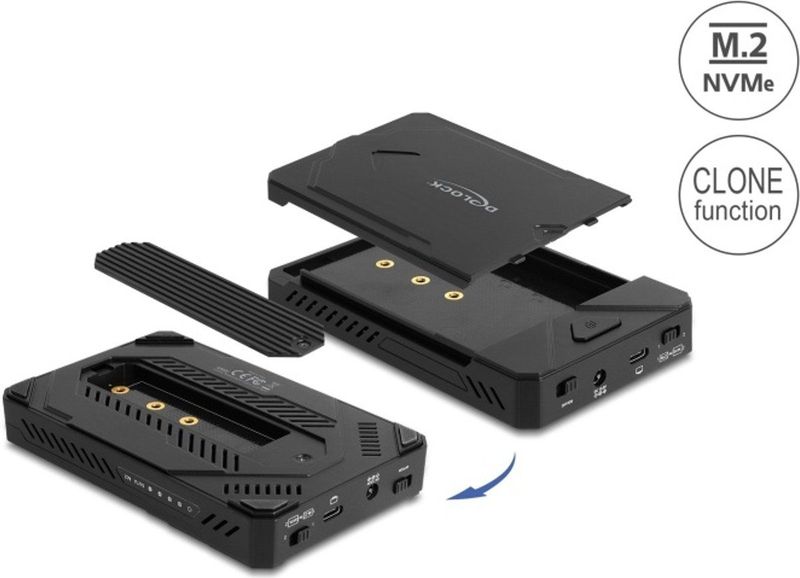 Delock - USB Type-C Enclosure - Voor 1 x M.2 NVMe SSD en 1 x 2.5″ SATA SSD/HDD - Met Clone Functie