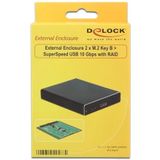 DeLOCK - Externe Behuizing - Zwart - Voor 2 M.2 SSD's - USB3.1 - RAID Ondersteuning