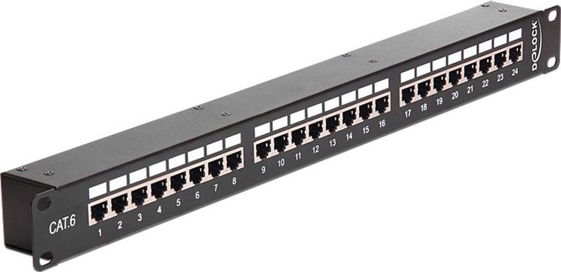 Premium - CAT6 Gigabit Patch Panel - 1U - 24 Poorten - Afgeschermd - Zwart