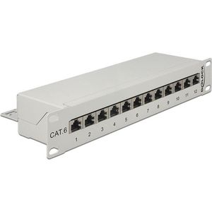 Delock - 10 Inch Patch Panel - Grijs - 12x RJ45 - CAT6 - STP - 1U