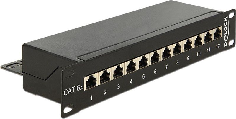 Delock - Patch Panel - 10 Inch - 12x RJ45 - CAT6a - STP - Zwart