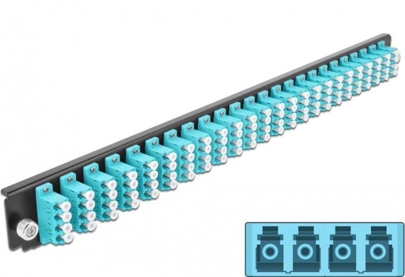 DeLOCK - Fiber Splice Box Paneel - Front - Zwart, Aquamarijn - 1U - 19"