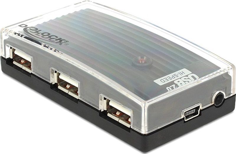 DeLOCK - USB Hub - Zwart - 4 Poorten - USB2.0, Externe Voeding, Datasnelheid tot 480 Mbit/s
