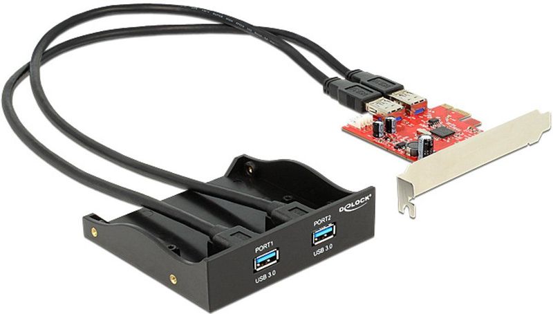 DeLOCK - USB 3.0 Front Panel - Input Adapter - Zwart - 2-Port Incl. PCI Express Card