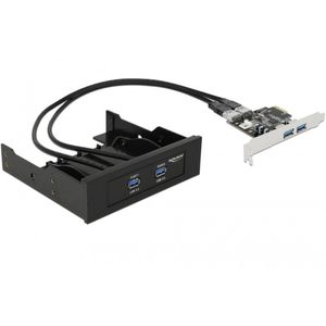 Delock - USB 3.0 Frontpaneel - Controlekaart - Zwart - Inclusief PCI Express Kaart