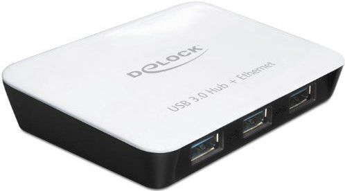 Delock - USB 3.0 Hub - Wit/Zwart - 4 Havens - Inclusief LAN-poort