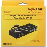 Delock - USB 3.0 Docking - Docking Station - Zwart - 4 Havens, Gigabit LAN, HDMI Aansluiting