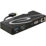 Delock - USB 3.0 Docking - Docking Station - Zwart - 4 Havens, Gigabit LAN, HDMI Aansluiting
