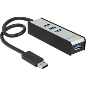 Delock USB 3.0 Hub (USB A), Docking station + USB-hub, Zilver, Zwart