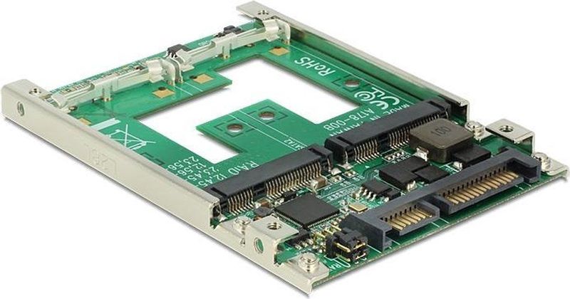 2,5'' Converter - SATA 22-pins > 2x mSATA - Zilver - Ondersteunt RAID 0, 1, JBOD, SPAN