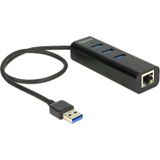 DeLOCK Externer USB 3.0 Hub 3 Port + Gigabit LAN
