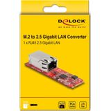 Delock - Converter M.2 - 1 x RJ45 2,5 Gigabit LAN - Rood