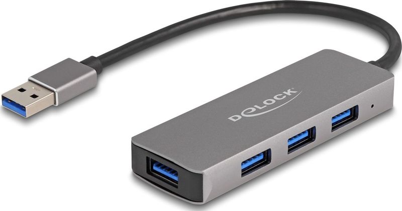Delock - 63171 - USB Hub - Grijs - 4-poorts USB 5 Gbps met metalen behuizing
