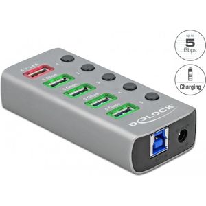 DeLOCK - USB Hub - 4+1 Poorten - Grijs - USB3.0 - Externe Voeding - 0,80 Meter