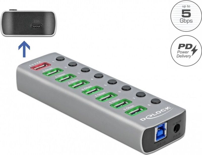 DeLOCK - USB Hub - 7+2 Poorten - USB3.0 / PD 27W - Externe Voeding