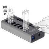DeLOCK USB hub met 7 poorten en aan/uit schakelaars - USB3.0 - externe 12V voeding / grijs - 1 meter