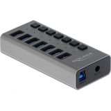 DeLOCK USB hub met 7 poorten en aan/uit schakelaars - USB3.0 - externe 12V voeding / grijs - 1 meter