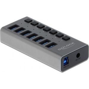DeLOCK USB hub met 7 poorten en aan/uit schakelaars - USB3.0 - externe 12V voeding / grijs - 1 meter