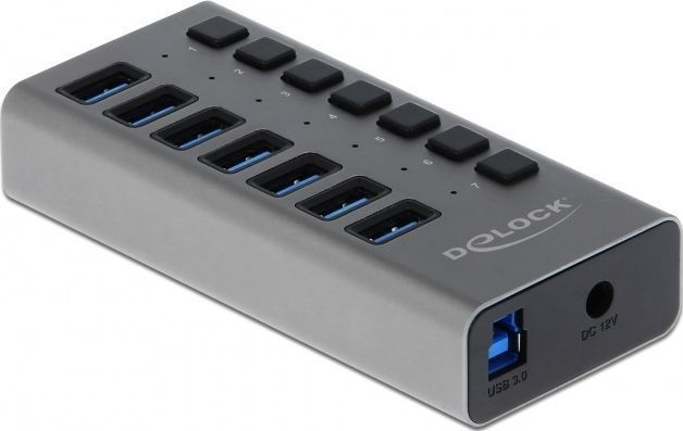 DeLOCK USB hub met 7 poorten en aan/uit schakelaars - USB3.0 - externe 12V voeding / grijs - 1 meter