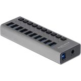 DeLOCK USB hub met 10 poorten en aan/uit schakelaars - USB3.0 - externe 12V voeding / grijs - 1 meter