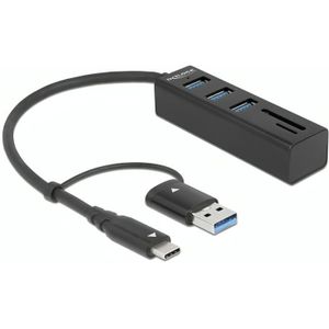 3 Poort USB 3.2 Gen 1 Hub + SD en Micro SD-kaartlezer met USB Type-C of USB Type-A-connector