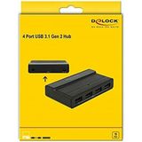 Delock - USB Hub - Zwart - 4 x USB Type-A, 1 x USB Type-C, 10 Gbps, Voedingsadapter inbegrepen