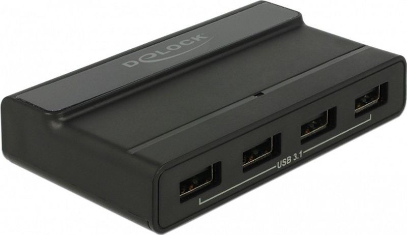 Delock - USB Hub - Zwart - 4 x USB Type-A, 1 x USB Type-C, 10 Gbps, Voedingsadapter inbegrepen