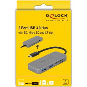 DELOCK HUB USB 3.0 Type-C St 2xTyp-A Bu +SD +Micro SD +CF