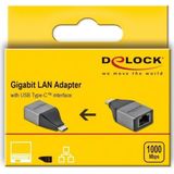 Delock - USB Type-C™ Adapter - Grijs/Zwart - Gigabit LAN 10/100/1000 Mbps