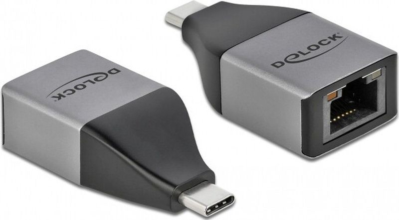 Delock - USB Type-C™ Adapter - Grijs/Zwart - Gigabit LAN 10/100/1000 Mbps