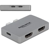 Delock Dubbele HDMI-adapter met 4K 60 Hz en PD 3.0 (USB A), Docking station + USB-hub, Grijs