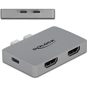 Delock Dubbele HDMI-adapter met 4K 60 Hz en PD 3.0 (USB A), Docking station + USB-hub, Grijs