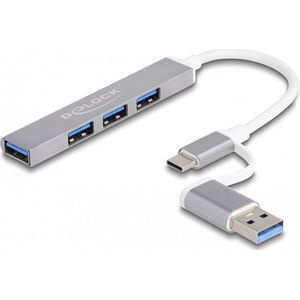 Delock - Slim - Docking Station + USB-Hub - Grijs - 4 USB Type-A Aansluitingen