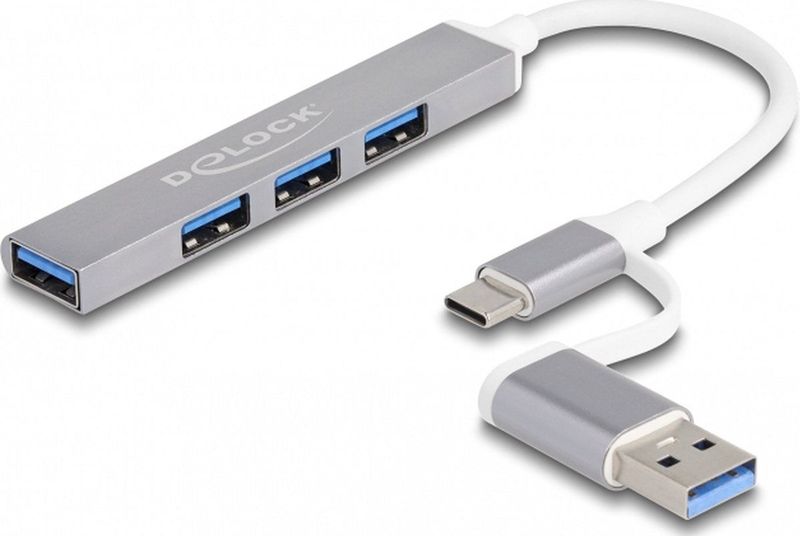 Delock - Slim - Docking Station + USB-Hub - Grijs - 4 USB Type-A Aansluitingen